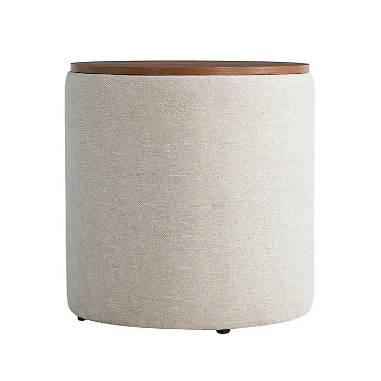 Kirklands Home Neutral Upholstered Nesting Ottomans, Set of 2 Ivory New