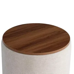 Kirklands Home Neutral Upholstered Nesting Ottomans, Set of 2 Ivory New