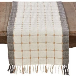 Kirklands Home Neutral Woven Windowpane Table Runner White