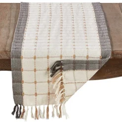 Kirklands Home Neutral Woven Windowpane Table Runner White