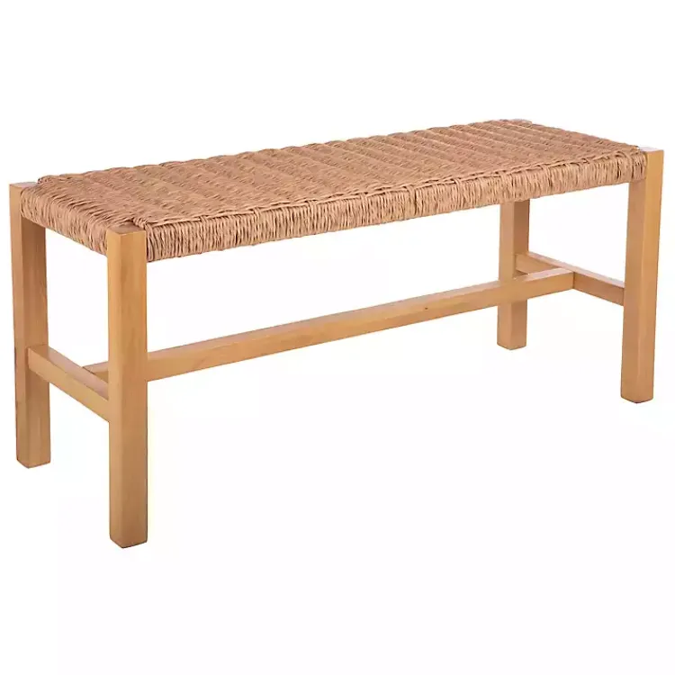 Kirklands Home Newport Natural Wood and Rattan Bench Brown
