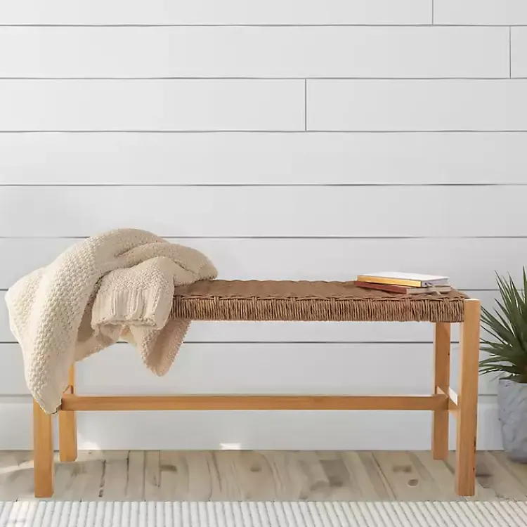 Kirklands Home Newport Natural Wood and Rattan Bench Brown