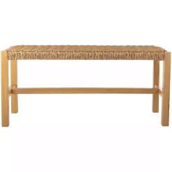 Kirklands Home Newport Natural Wood and Rattan Bench Brown