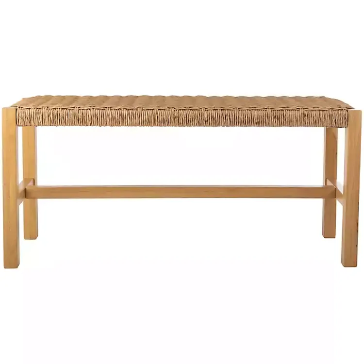 Kirklands Home Newport Natural Wood and Rattan Bench Brown