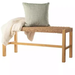 Kirklands Home Newport Natural Wood and Rattan Bench Brown