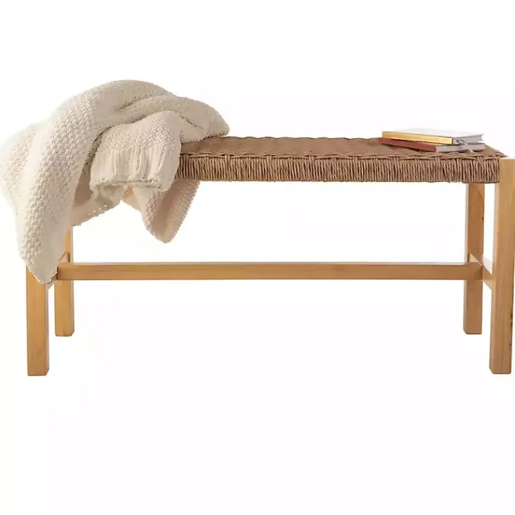 Kirklands Home Newport Natural Wood and Rattan Bench Brown