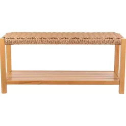 Kirklands Home Newport Natural Wood and Rattan Bench with Shelf Brown Online