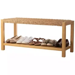 Kirklands Home Newport Natural Wood and Rattan Bench with Shelf Brown Online