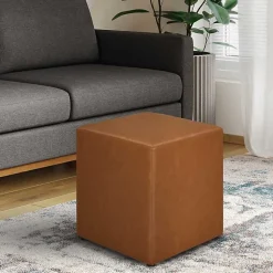 Kirklands Home Newton Carmel Faux Leather Square Ottoman Brown Discount