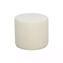 Kirklands Home Newton Boucle Cylinder Ottoman Ivory New