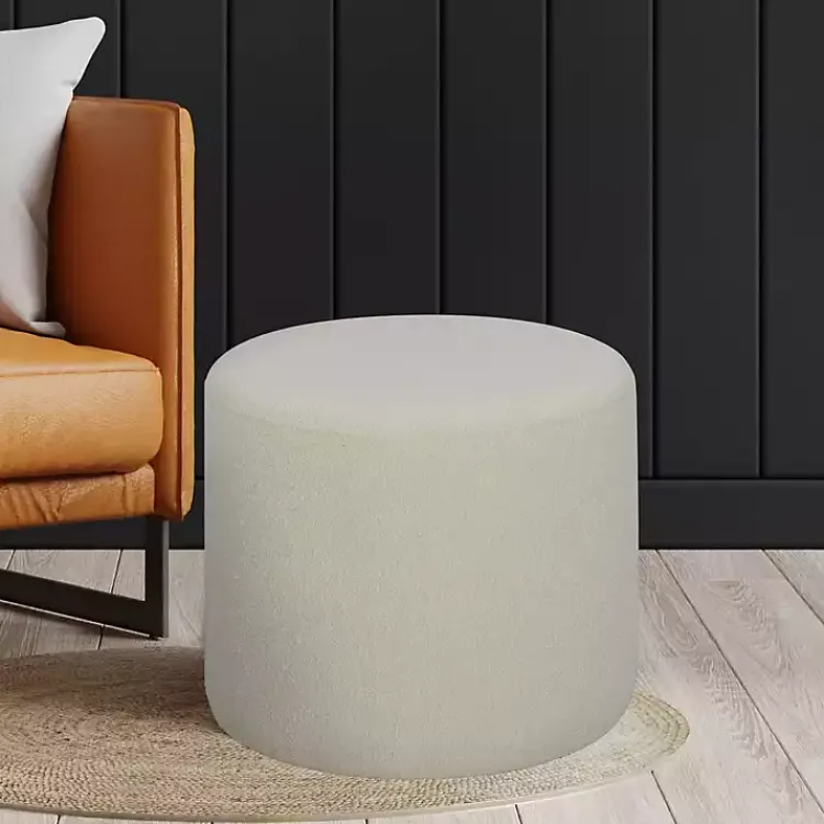Kirklands Home Newton Boucle Cylinder Ottoman Ivory New