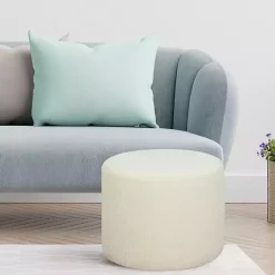 Kirklands Home Newton Boucle Cylinder Ottoman Ivory New