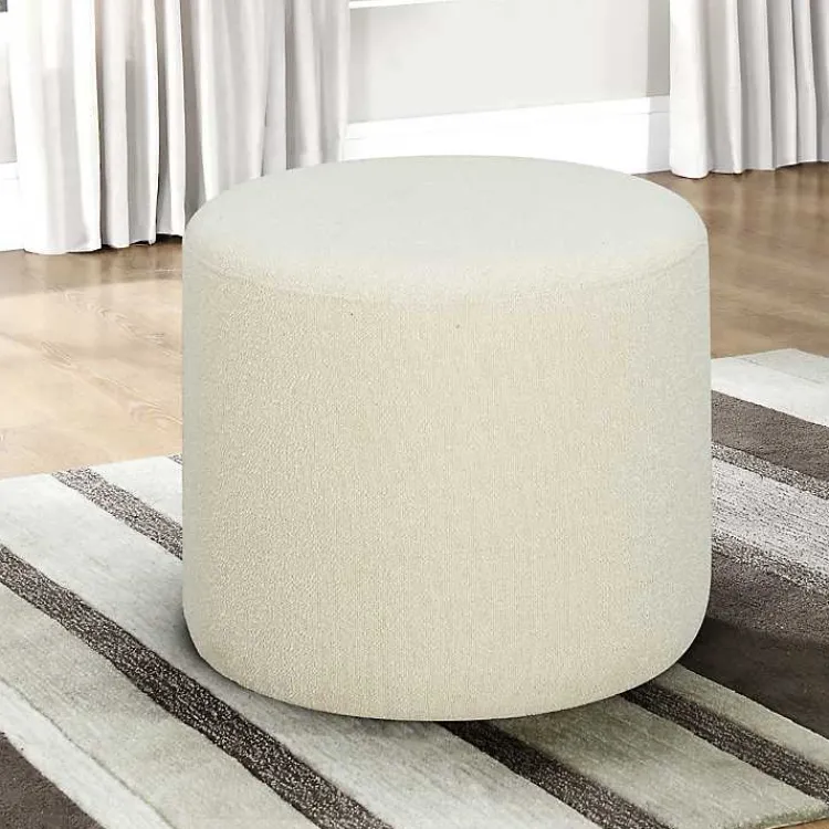 Kirklands Home Newton Boucle Cylinder Ottoman Ivory New