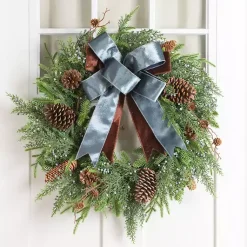 Wreaths>Kirklands Home Norfolk Pine and Blue Berry Wreath with Bow