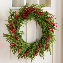 Christmas Wreaths>Kirklands Home Norfolk Pine Red Berry Christmas Wreath