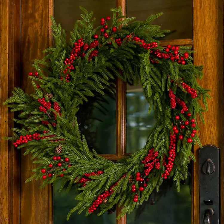 Christmas Wreaths>Kirklands Home Norfolk Pine Red Berry Christmas Wreath