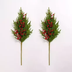 Christmas Arrangements & Garland>Kirklands Home Norfolk Red Berry Sprays, Set of 2