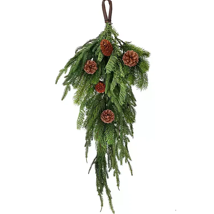 Christmas Wreaths>Kirklands Home Norfolk Spruce and Juniper Teardrop Swag Green