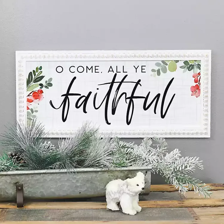 Christmas Art & Wall Decor>Kirklands Home O Come All Ye Faithful Wall Plaque White