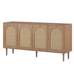Kirklands Home Oak and Natural Rattan 4-Door Sideboard Brown Best