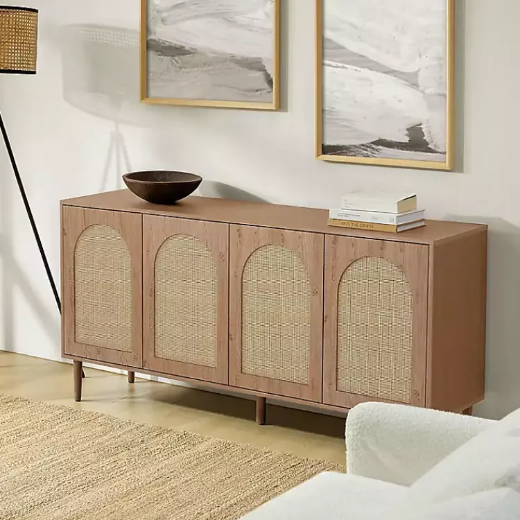 Kirklands Home Oak and Natural Rattan 4-Door Sideboard Brown Best