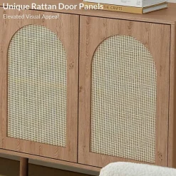 Kirklands Home Oak and Natural Rattan 4-Door Sideboard Brown Best