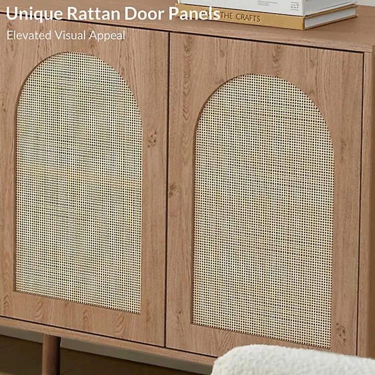 Kirklands Home Oak and Natural Rattan 4-Door Sideboard Brown Best