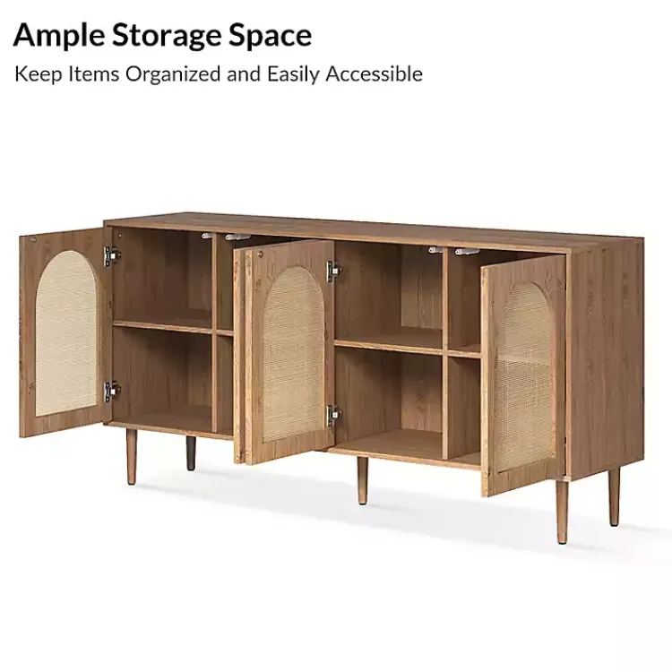 Kirklands Home Oak and Natural Rattan 4-Door Sideboard Brown Best