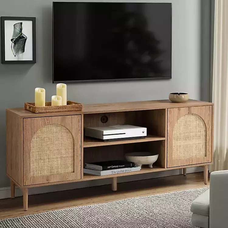 Kirklands Home Oak and Natural Rat Media Cabinet Tan Clearance