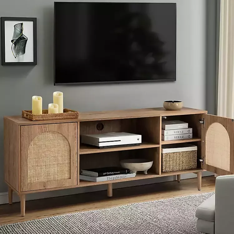 Kirklands Home Oak and Natural Rat Media Cabinet Tan Clearance