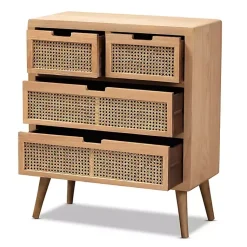 Kirklands Home Oak and Rattan 4-Drawer Chest Outlet