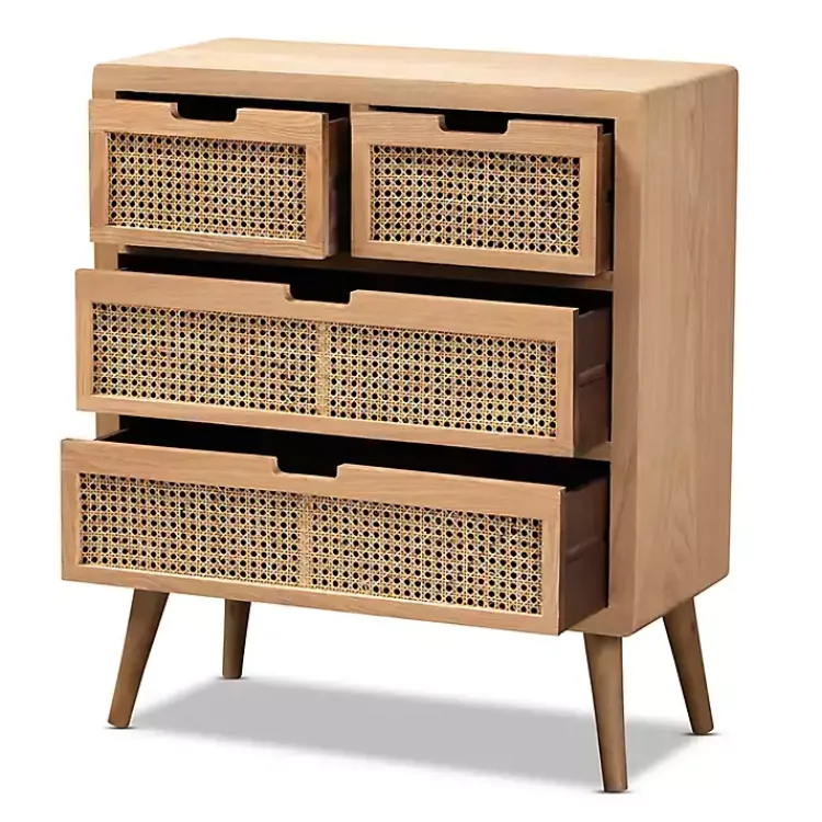 Kirklands Home Oak and Rattan 4-Drawer Chest Outlet