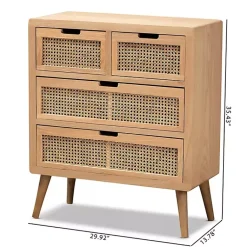 Kirklands Home Oak and Rattan 4-Drawer Chest Outlet