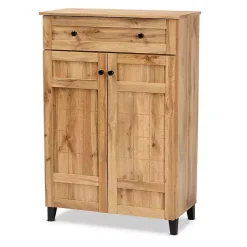 Kirklands Home Oak 2-Door Grid Shoe Storage Cabinet Tan Best