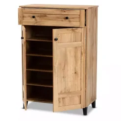 Kirklands Home Oak 2-Door Grid Shoe Storage Cabinet Tan Best