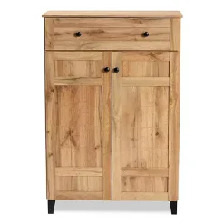 Kirklands Home Oak 2-Door Grid Shoe Storage Cabinet Tan Best