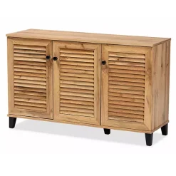 Kirklands Home Oak 3-Door Slatted Shoe Storage Cabinet Brown New