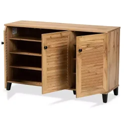Kirklands Home Oak 3-Door Slatted Shoe Storage Cabinet Brown New