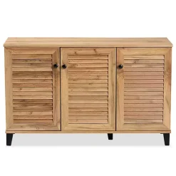 Kirklands Home Oak 3-Door Slatted Shoe Storage Cabinet Brown New