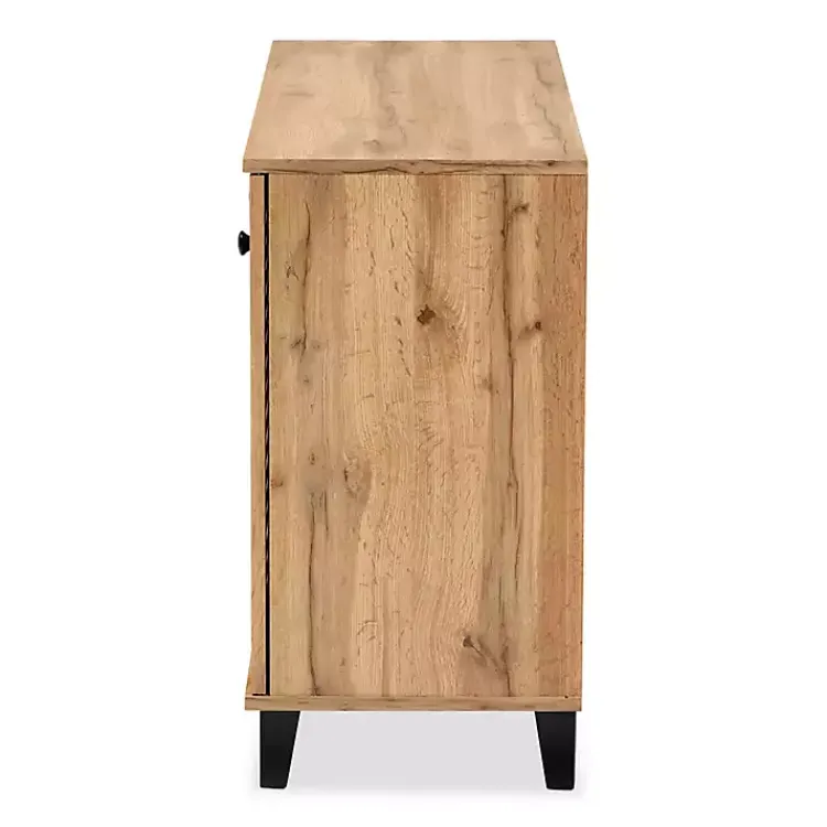 Kirklands Home Oak 3-Door Slatted Shoe Storage Cabinet Brown New