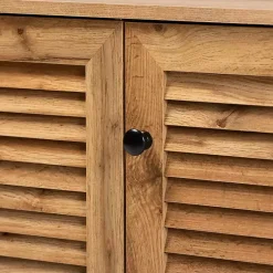 Kirklands Home Oak 3-Door Slatted Shoe Storage Cabinet Brown New