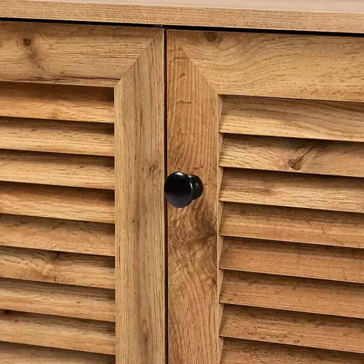 Kirklands Home Oak 3-Door Slatted Shoe Storage Cabinet Brown New
