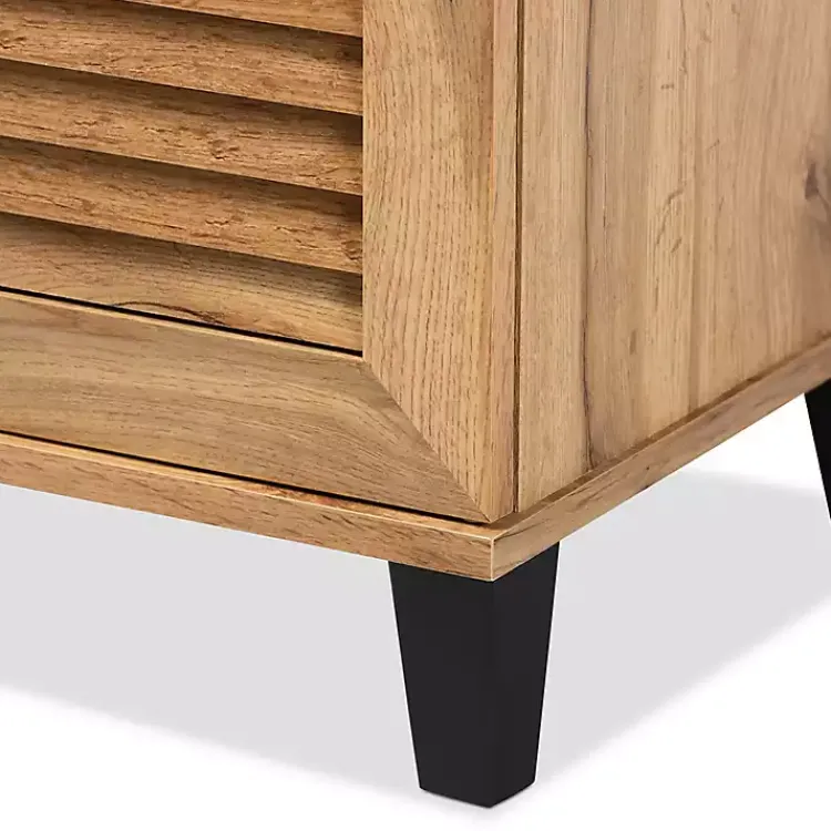 Kirklands Home Oak 3-Door Slatted Shoe Storage Cabinet Brown New