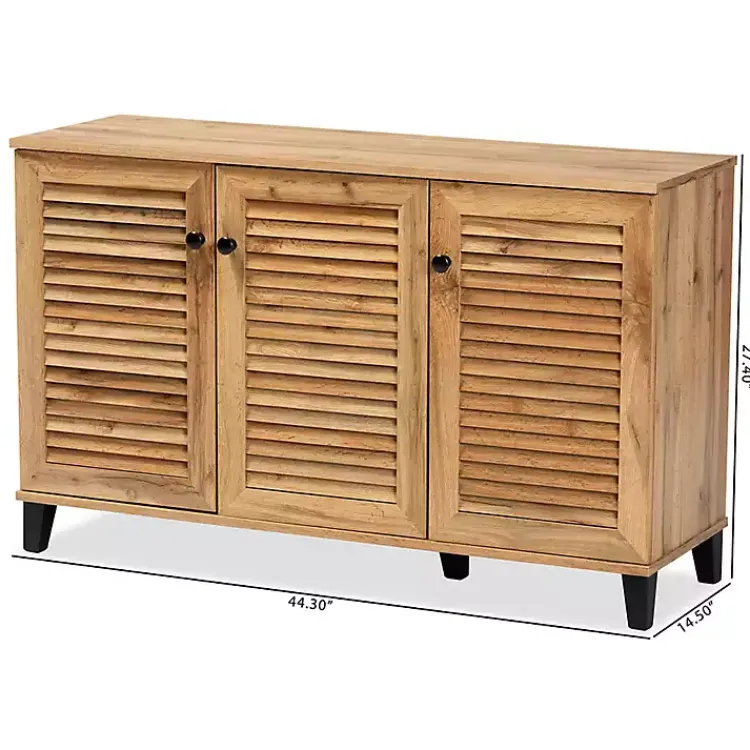 Kirklands Home Oak 3-Door Slatted Shoe Storage Cabinet Brown New