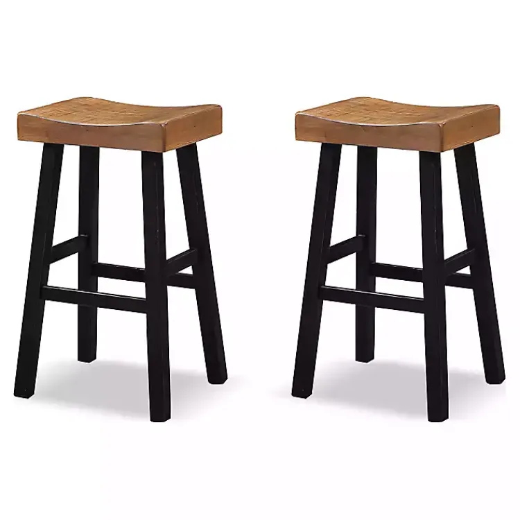 Kirklands Home Oak Wood Backless Cooper Bar Stools, Set of 2 Brown Hot