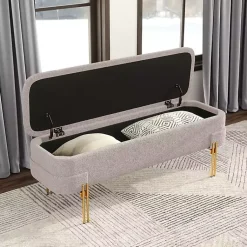 Kirklands Home Oatmeal Shearling Upholstered Storage Bench Tan Clearance