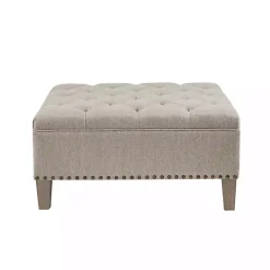 Kirklands Home Oatmeal Tufted Square Ottoman Tan Outlet