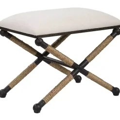 Kirklands Home Oatmeal Upholstered Wrapped Rope Frame Bench Ivory Sale
