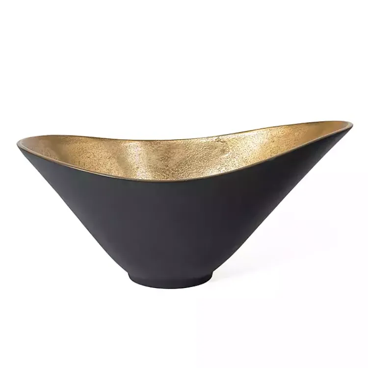 Decorative Bowls & Jars>Kirklands Home Oblong Black and Gold Bowl, 15 in