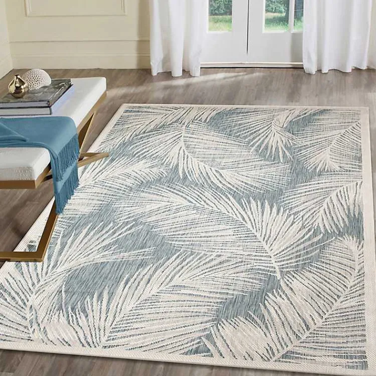 Kirklands Home Ocean Blue Palm Leaves Outdoor Area Rug, 6x9 Sale